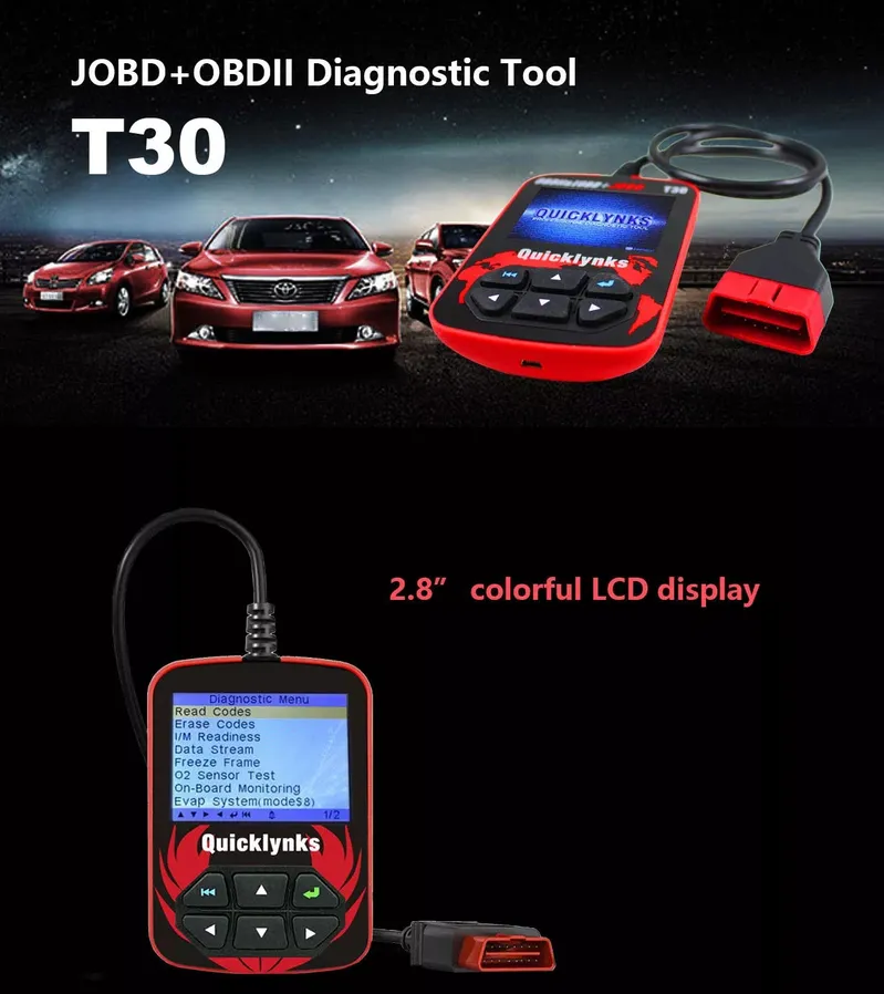 Automotive OBD Diagnostic Code Reader OBD2 Jobd2 Auto Scan Tool T30
