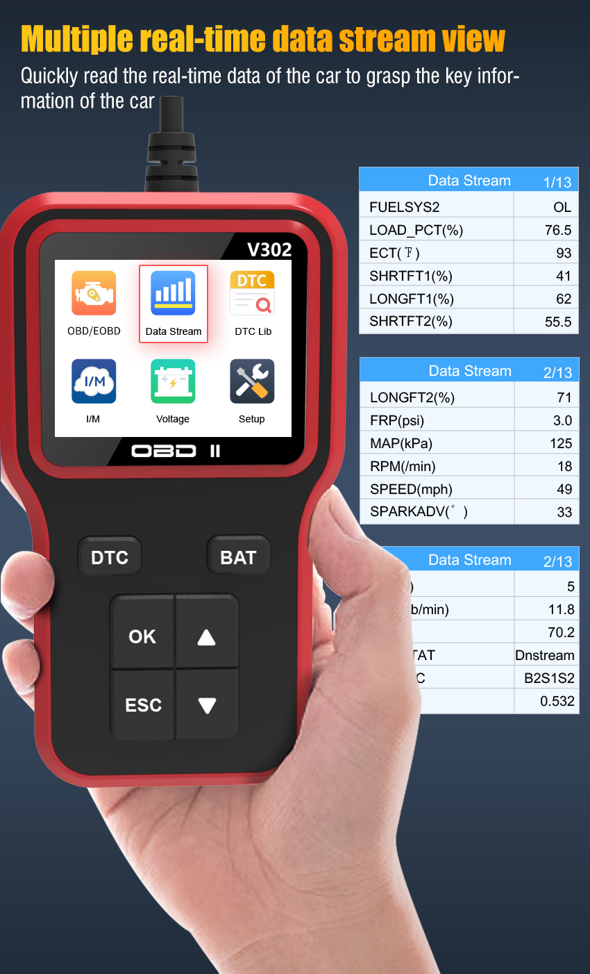 New Arrival V302 Smart Electric Car Diagnostic Scanner Professional OBD II Code Reader Engine Analyzer Scan Tools for All