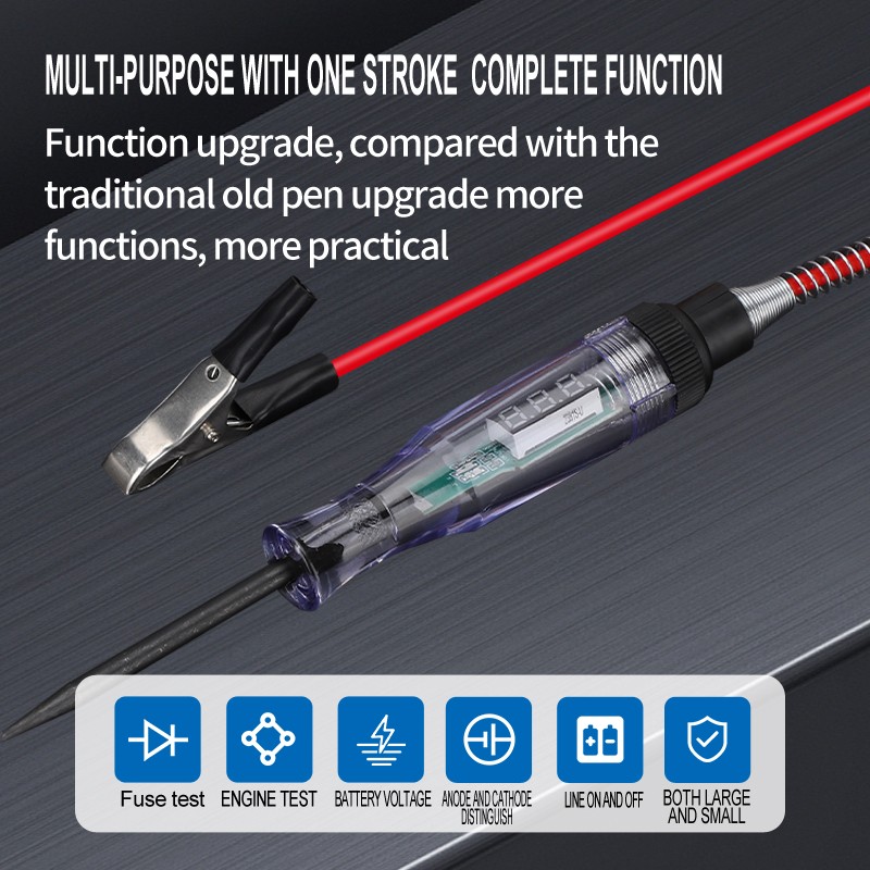 Test Light Automotive 3-48V Digital LED Circuit Tester with Voltage Display Electric Test Pen with Extended Spring Wire