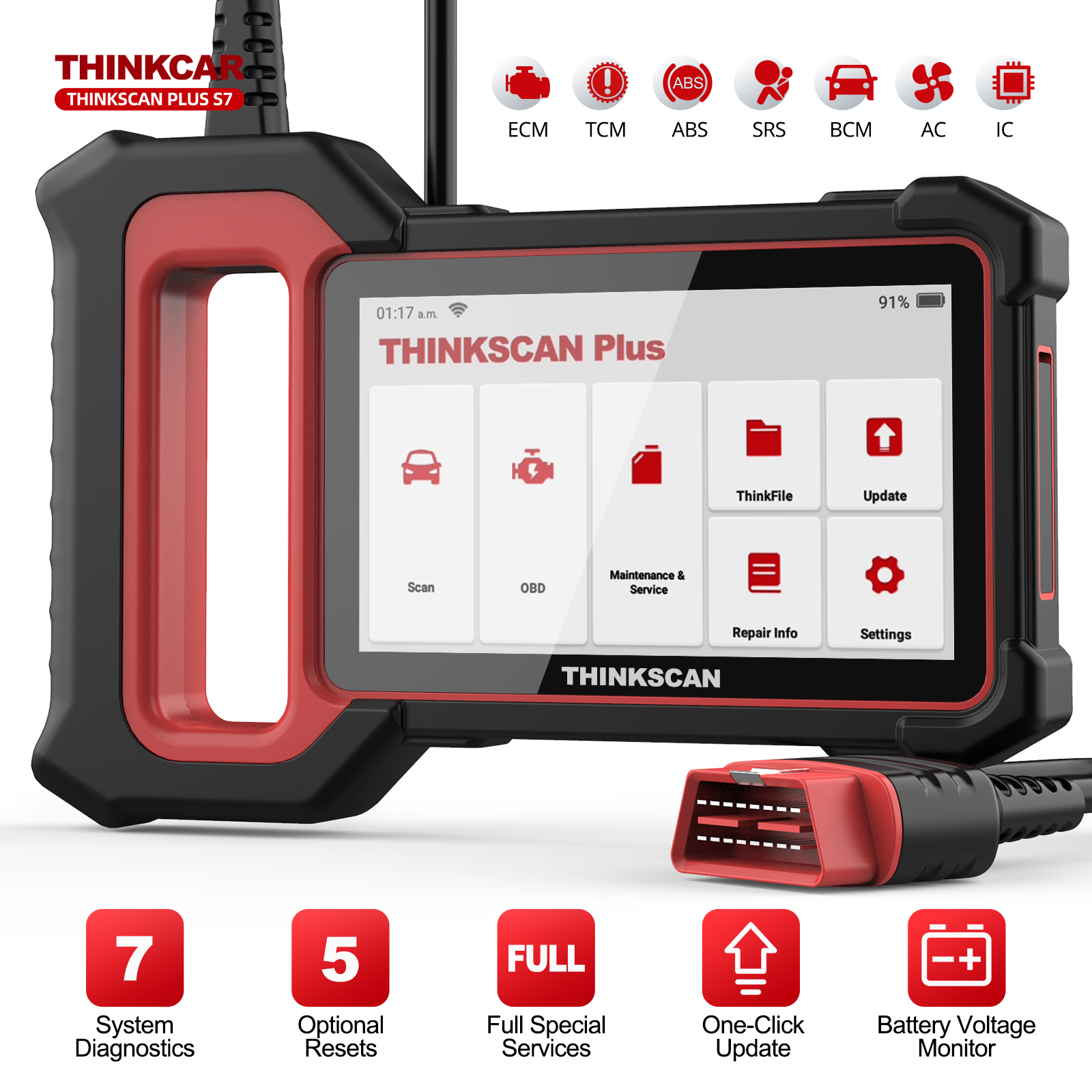 Thinkscan Plus S7 OBD2 Scanner 7 Systems Diagnostics Lifetime Free 28 Types Resets Auto Diagnosis Tool Code Reader