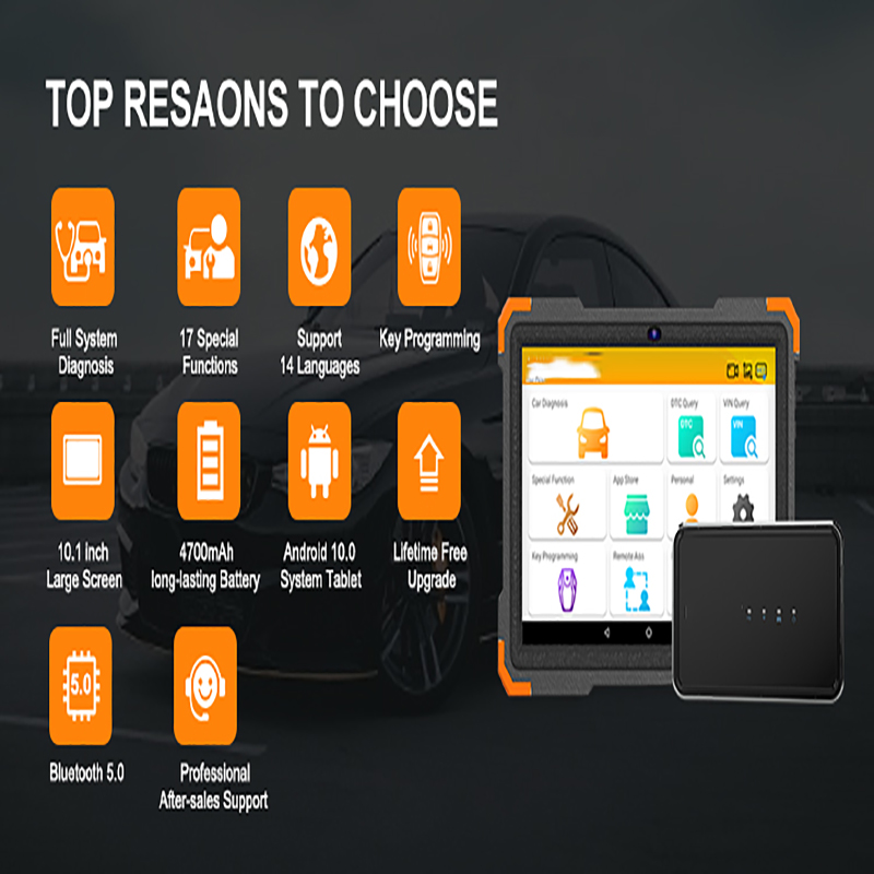 High Quality Full System BT 5.0 10 Inch OBD2 Diagnostic Scanner Code Reader Tablet ECU Key Programmer Auto Car Diagnostic Tools