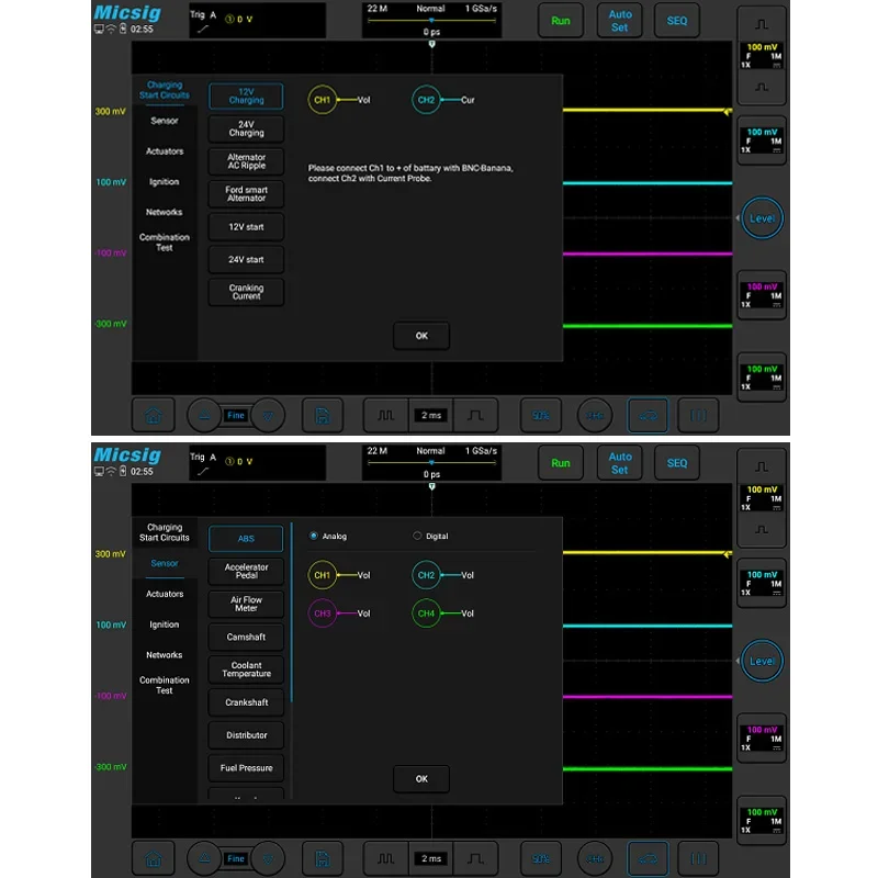 Professional Automobile Oscilloscope for ATO2004 4 Analog Channels 2GSa/S 200mhz Full Touch Screen Digital Oscilloscope