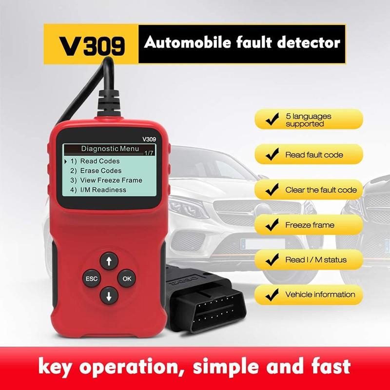 V309 OBD2 Code Reader Car Engine Analyzer Tool 12V ELM327 Fault Detector and Diagnostic Tools