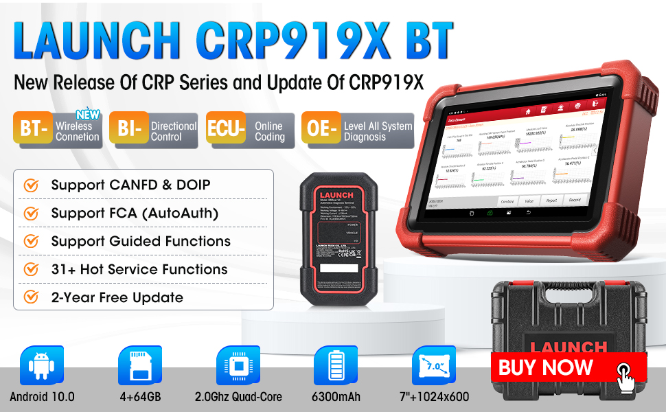 LAUNCH X431 CRP919X BT Elite OBD2 Scanner Wireless Bidirectional Scan Tool ECU Coding FCA AutoAuth 2 Years Free Update