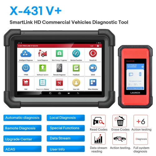 Launch X431 V+ Smartlink HD Heavy Duty Truck Diagnostic Tool for 12V 24V Trucks