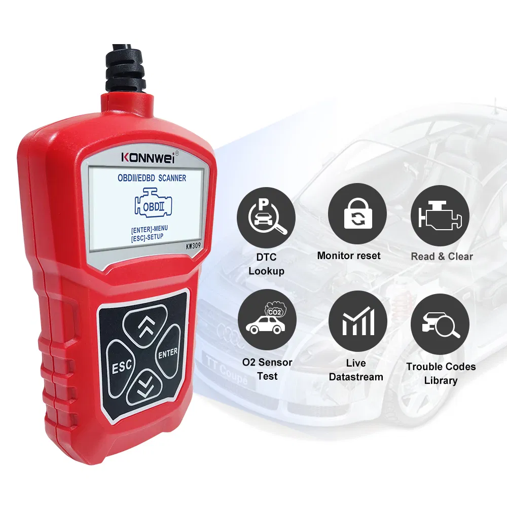 Konnwei Kw309 OBD2 Scanner - Automotive Diagnostic Tool, Red