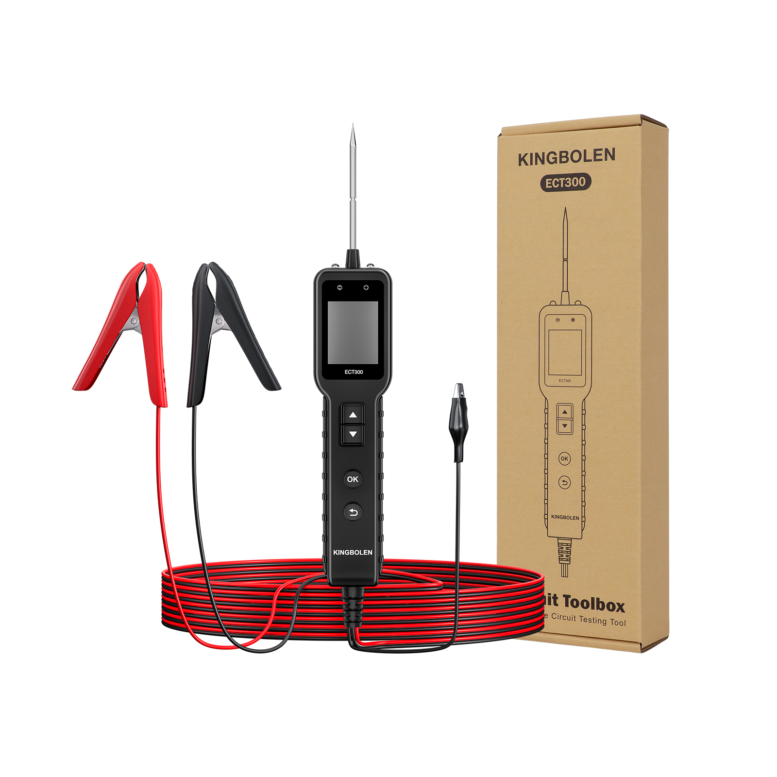 2026 New KINGBOLEN ECT300 Automotive Electrical Circuit Tester 12V 24V Car VoltageTest Power Probe Tester with 32FT Cable