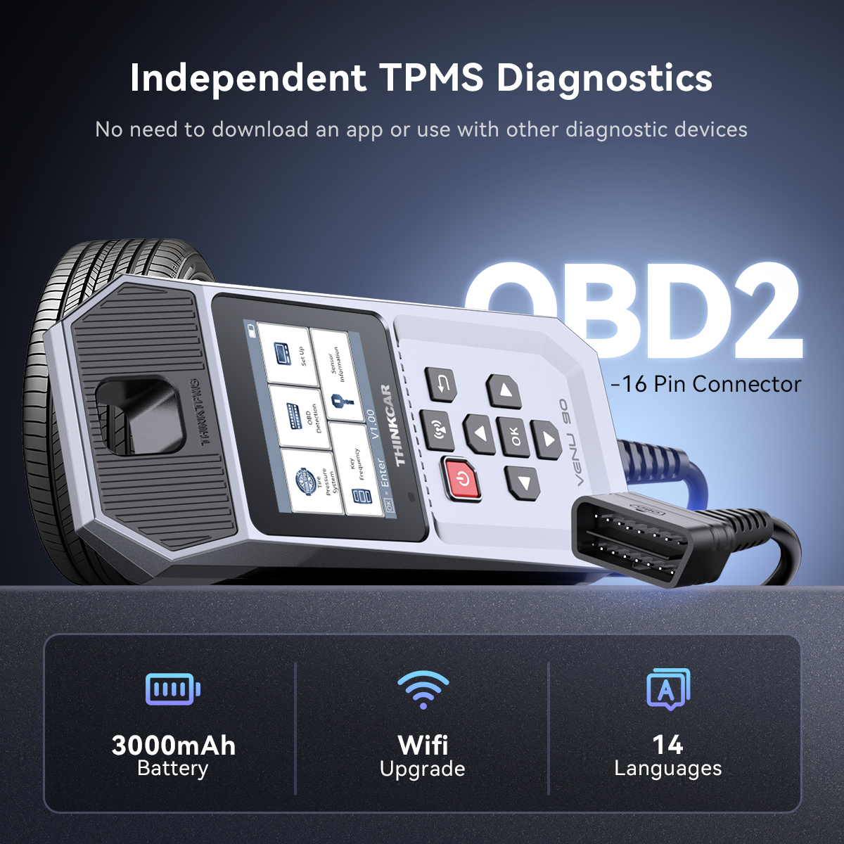THINKCAR VENU 90 WIFI Update TPMS Diagnostic Tool Tire Pressure Sensor Programming Tpms Sensor Activation Tool for Universal Car