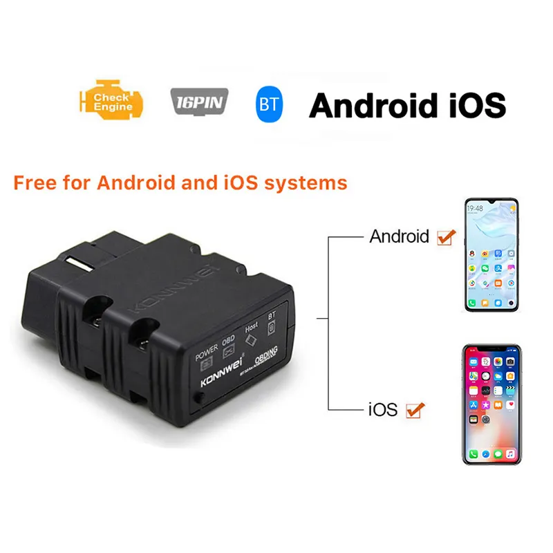 Konnwei Kw902 OBD2 Scanner - Bluetooth 4.0/5.0, Ios/Android, Car Diagnostic Tool (Black)