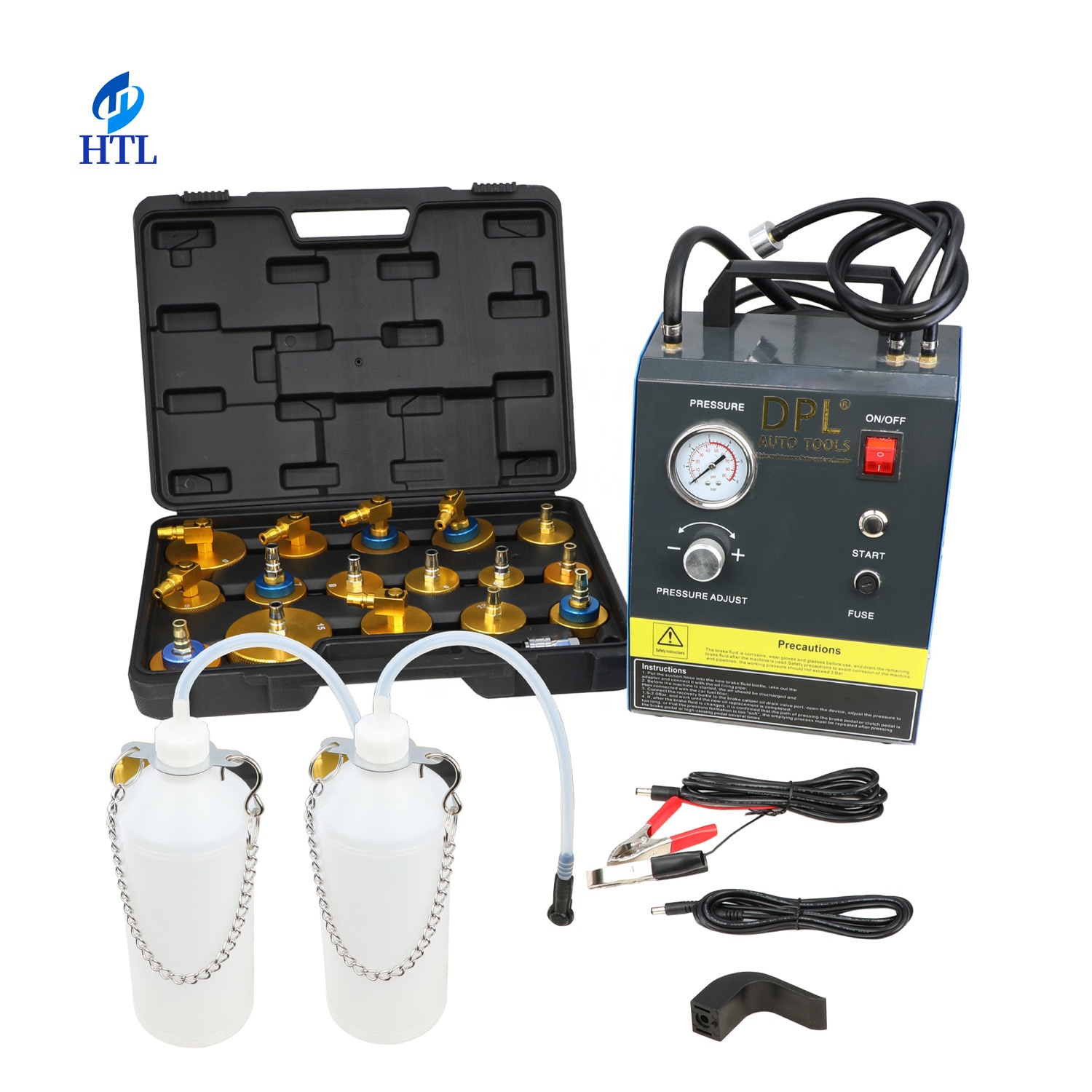 HTL 12-24V Automatic Car Brake System Fluid Bleeder Kit Electrical Brake Fluid Changer Exchanger With Adapter