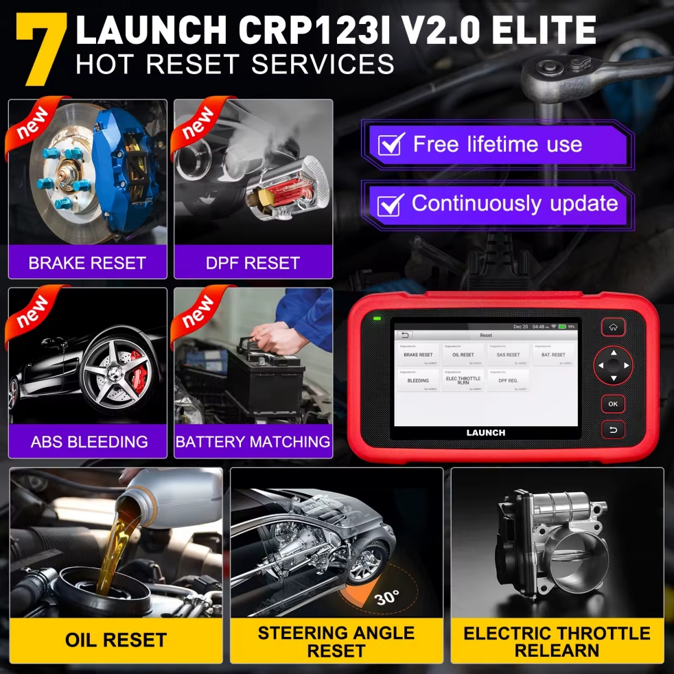 LAUNCH CRP123I V2.0 Elite OBD2 Scanner 2025 Lifetime Free Update Tool for Engine ABS SRS Diagnostics Tools