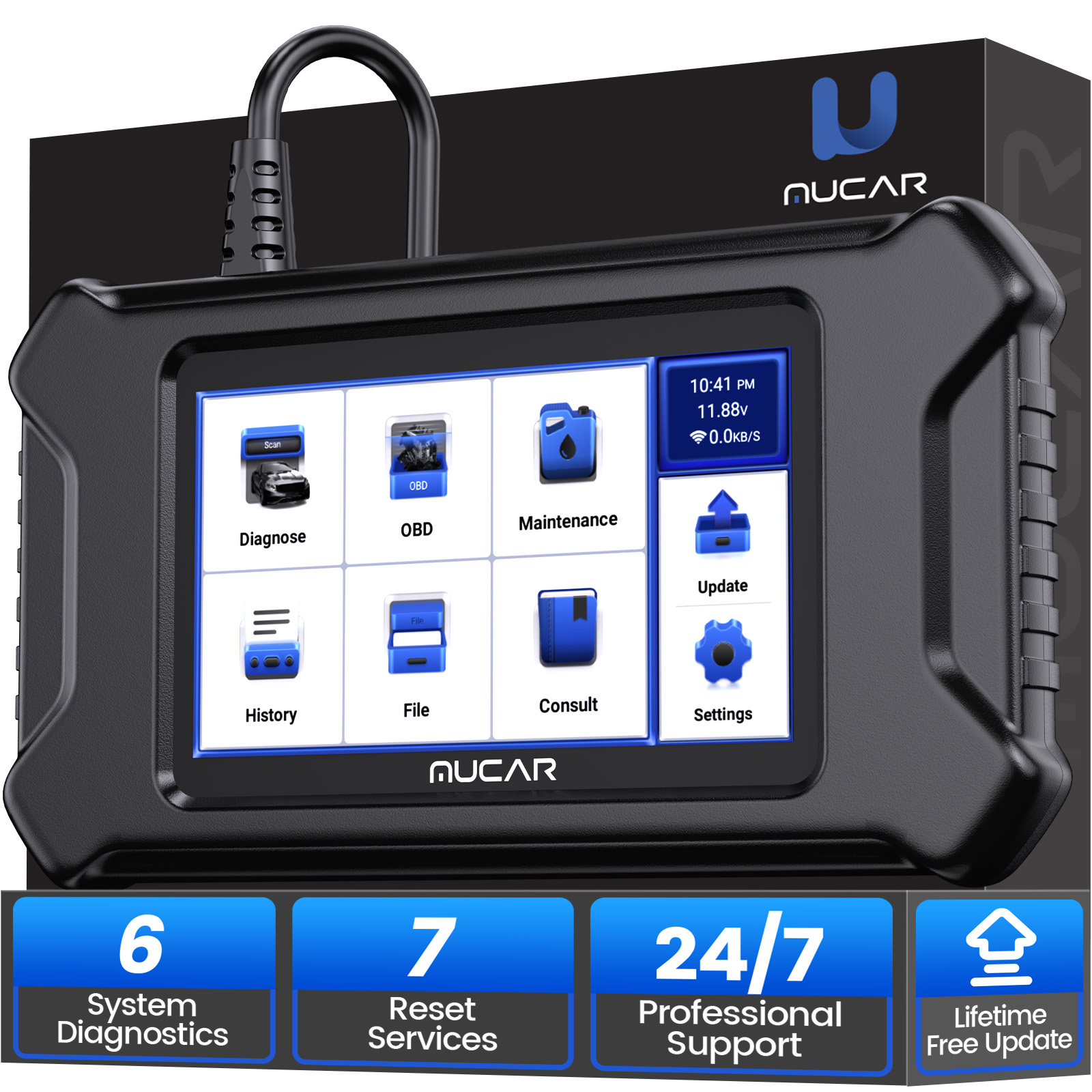 MUCAR CS6 Obd2 Scanner All Car Diagnostic Tools ABS SRS ECM TCM BCM TPMS 6 Resets Vehicle Diagnostic Scan Tool Free Upgrade
