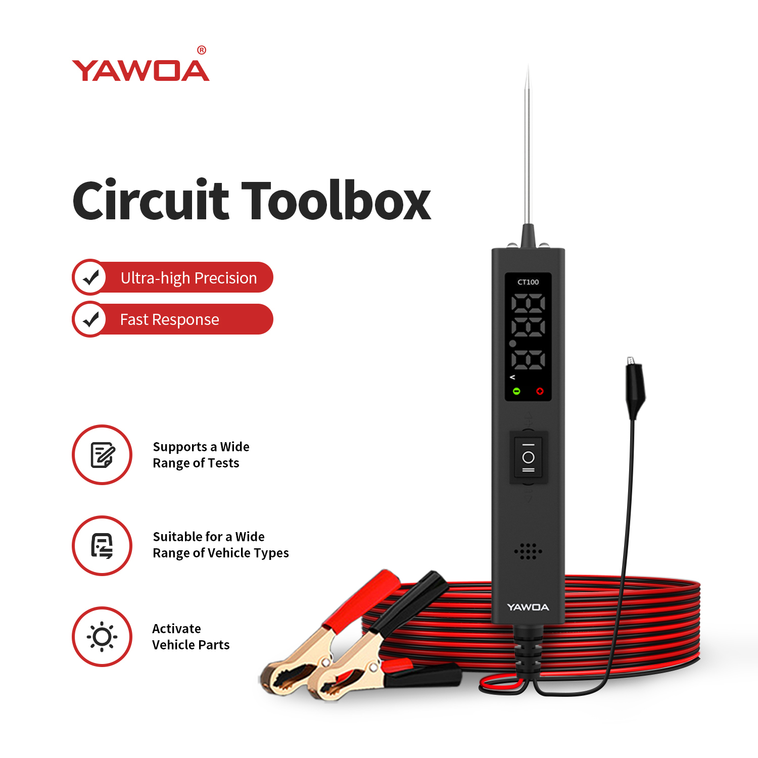 CT100 P55 Universal Automotive Battery Tester 12-24V Tracking Car Short Circuit Detector Black with 12 Months Warranty