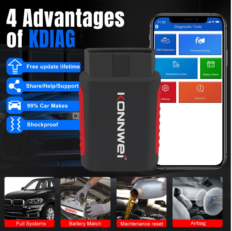 KONNWEI KDIAG Full Function Diagnostic Instrument ABS airbag Brake Pad Multi-function Diagnosis Breaking Scanner