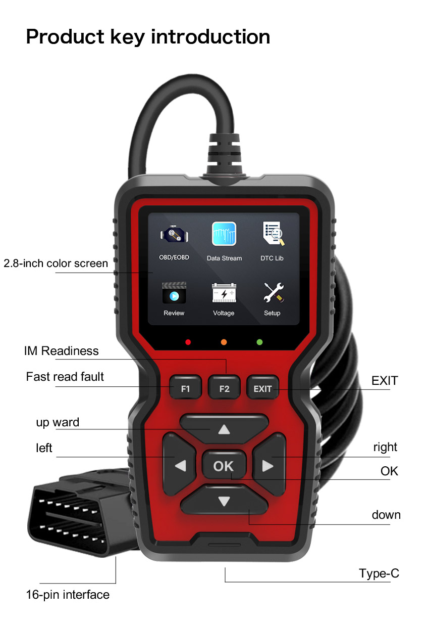 OBD2 Electric Car Scanner English Engine Fault Diagnosis Tool with 12-Month Warranty Diagnostic Code Reader 24V LCD Display