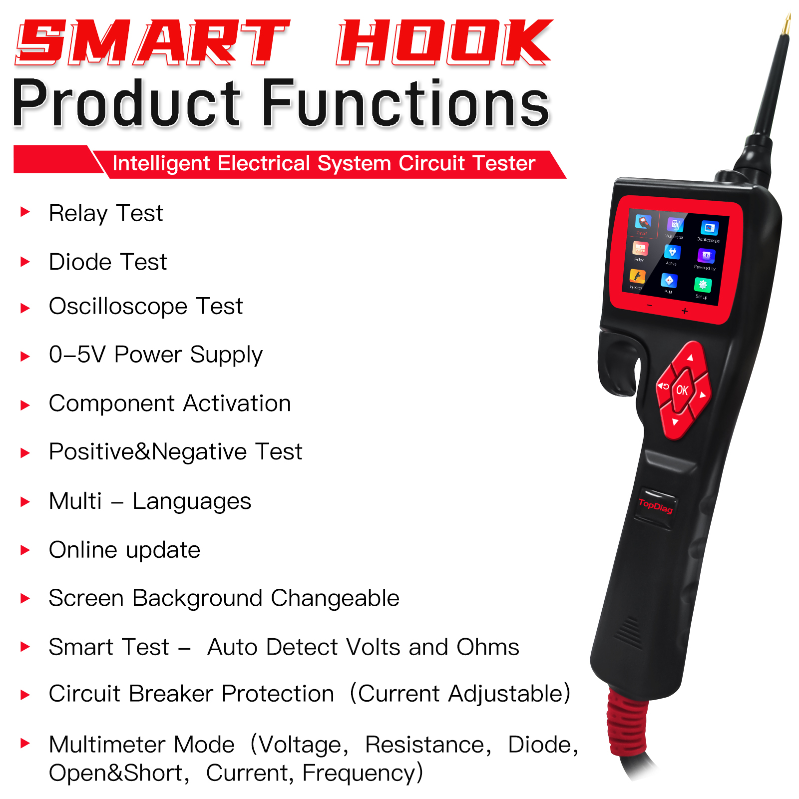 Topdiag P200 Automotive Circuit Tester Multimeter Mode Vehicle Electrical System Circuit Diagnostic Power Probe Circuit Tester