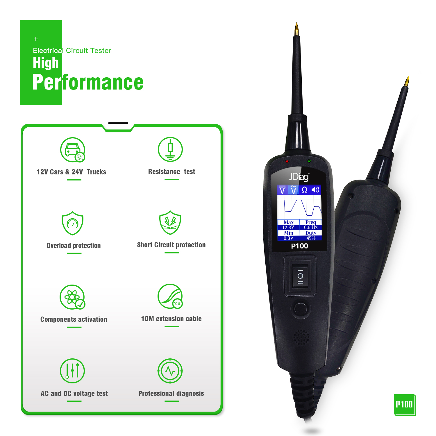 Topdiag P100 10m Extension Cable Electrical System Diagnostic Tool Automotive Circuit Tester for Truck Motorcycle Tests Tool