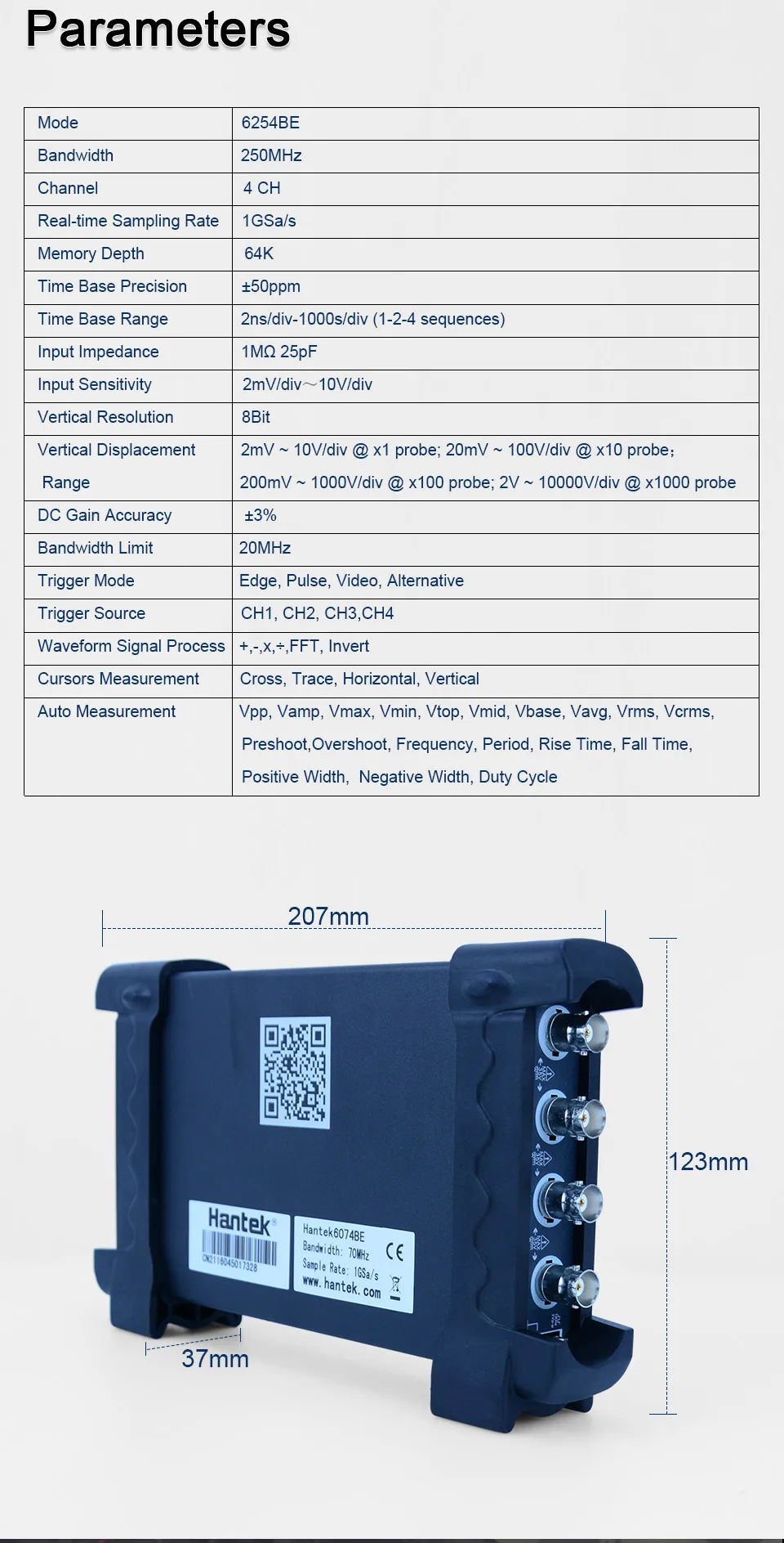 Hantek 6254BE Product Note Graphic