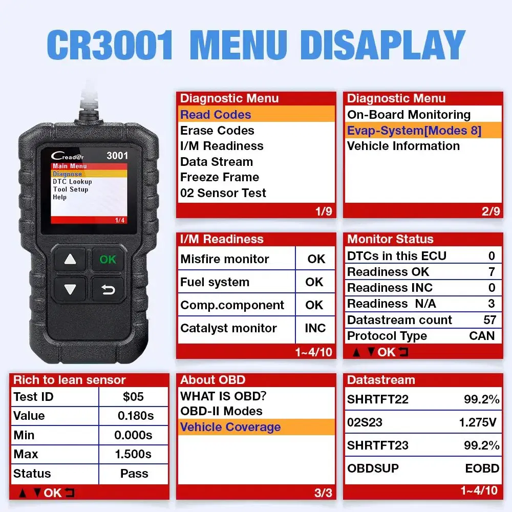 Launch X431 Cr3001 Code Reader OBD2 Diagnostic Scanner Auto Reader Scanner