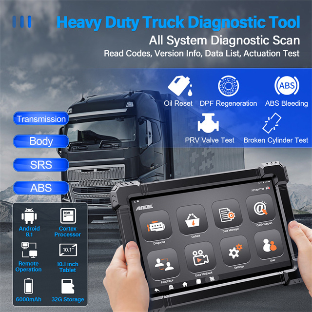 Best ANCEL X7 HD Heavy Duty Truck Scanner 24V Full System EPB ABS Oil Reset SAS DPF Regen TPMS ECU X7hd OBD2 Diagnostic Tool