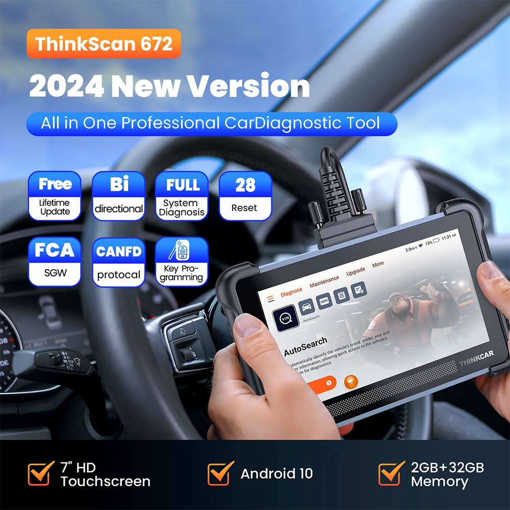 Thinkcar Thinkscan 672 Car Diagnostic Tools Full System OBD2 Scanner 28 Reset Bidirectional Control Lifetime Free Scanner Tools