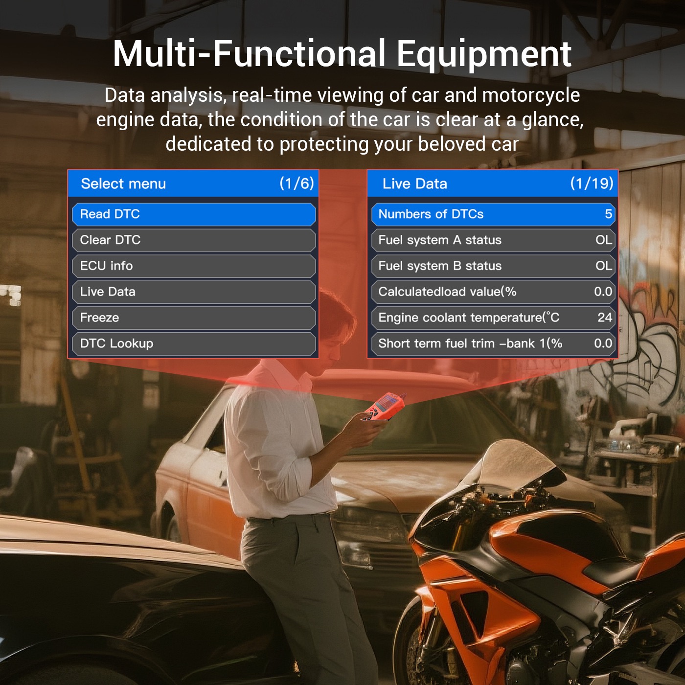 TopDiag M60 Motorcycle OBD2 Scan Tools 12V Engine Analyzer Diagnostic Tool LCD Display WiFi Engine Fault Code Read Clear