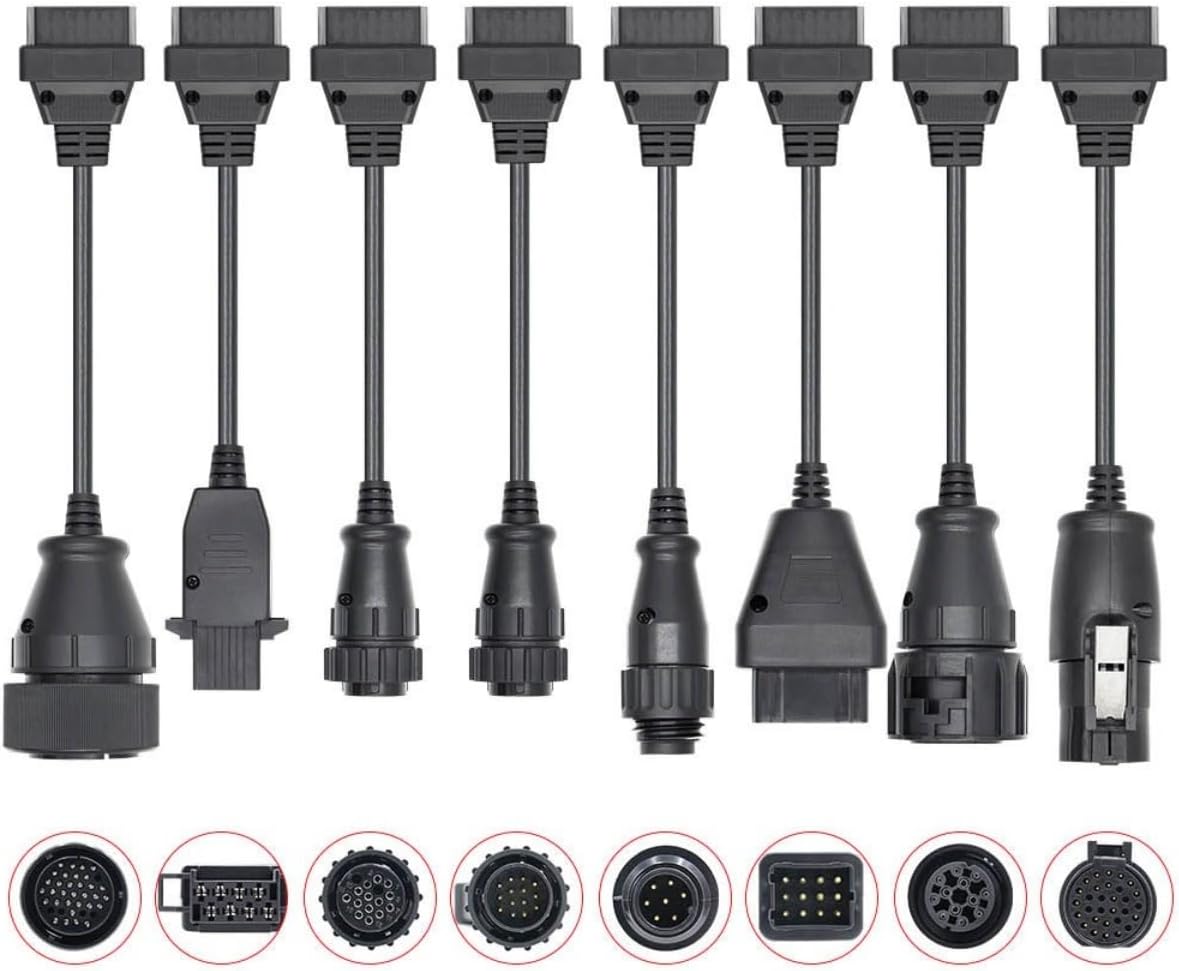 Heavy Duty OBD2 Diagnostic Adapter Cable Set 8 Piece Truck Scanner Harness Kit