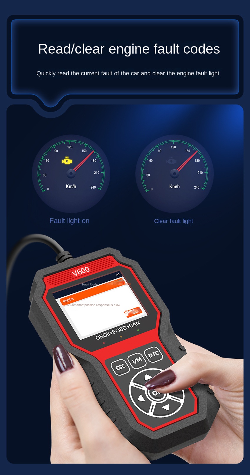 OBD2 Scanner, OBD2 Scanner Diagnostic Tool - Scanner OBD2 to Read & Clear Check Engine Light