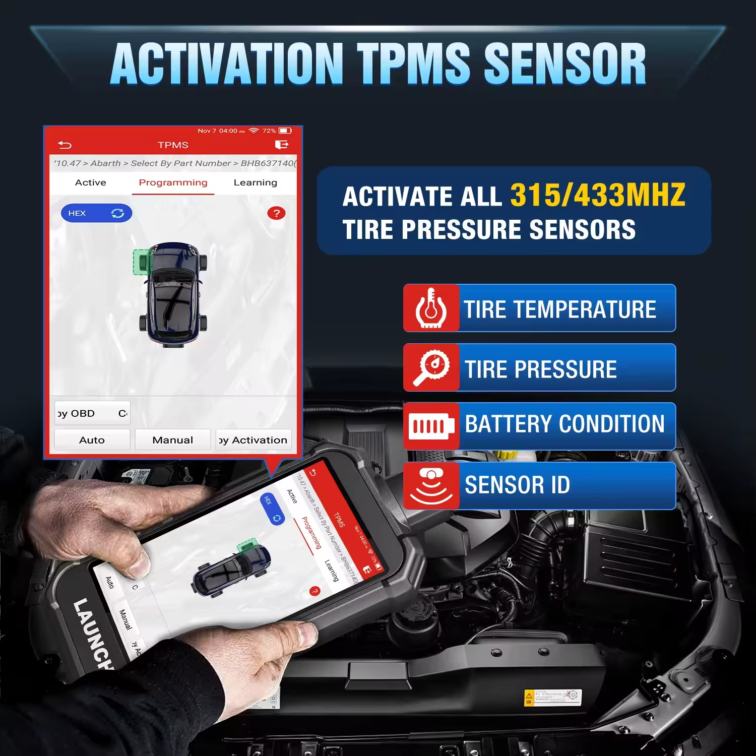 LAUNCH X431 Creader TPMS 5011 V2 Tire Pressure Programming Sensor Scanner Tool TPMS Programming Tool Supports All 315/433MHz