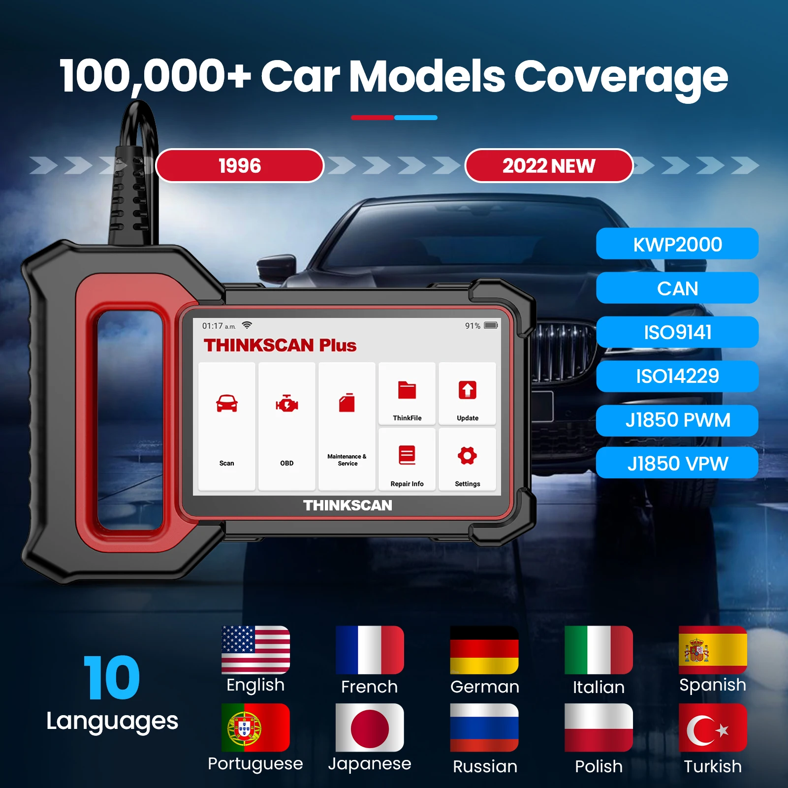 Thinkscan Plus S7 OBD2 Scanner 7 Systems Diagnostics Lifetime Free 28 Types Resets Auto Diagnosis Tool Code Reader
