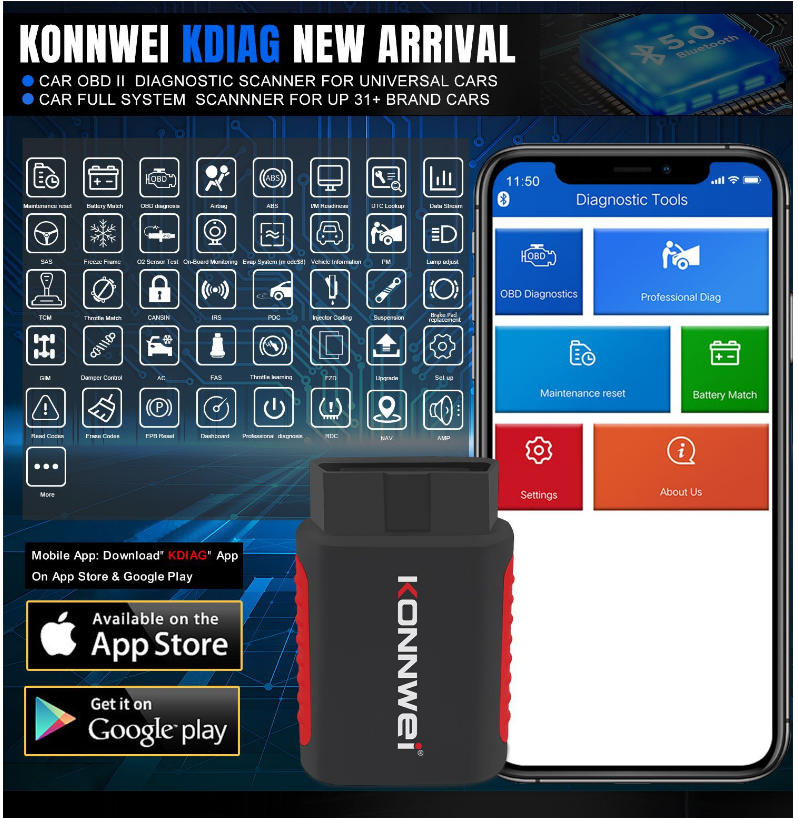 KONNWEI KDIAG Full Function Diagnostic Instrument ABS airbag Brake Pad Multi-function Diagnosis Breaking Scanner