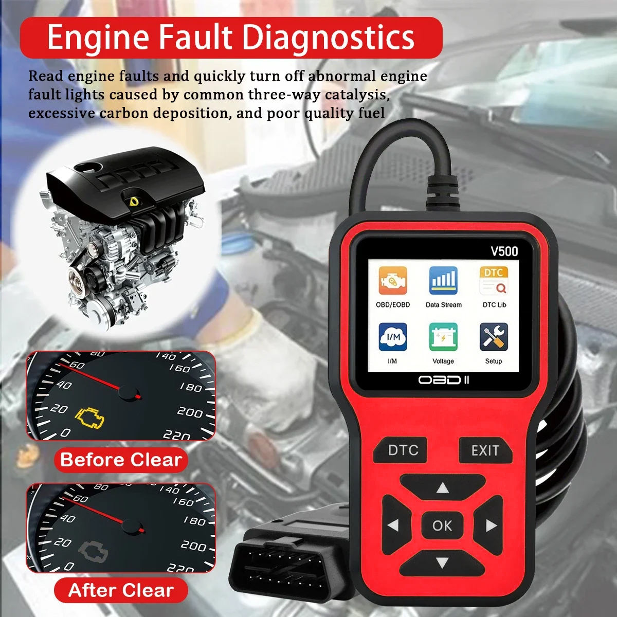 Electric Car OBD2 Scanner Diagnostic Code Reader English Engine Fault Diagnosis Tool with 12 Month Warranty