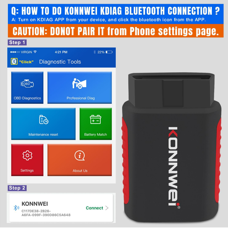 KONNWEI KDIAG Full Function Diagnostic Instrument ABS airbag Brake Pad Multi-function Diagnosis Breaking Scanner