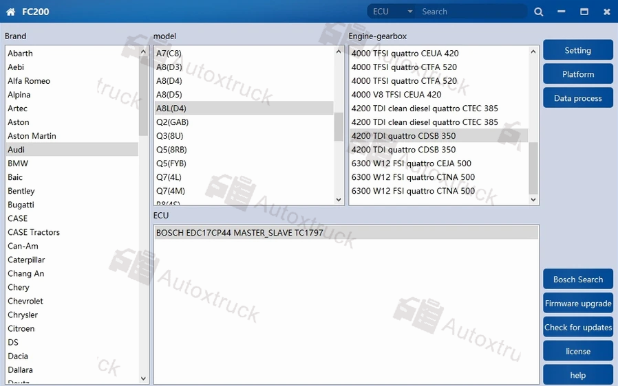 FC200 Software Interface Selection