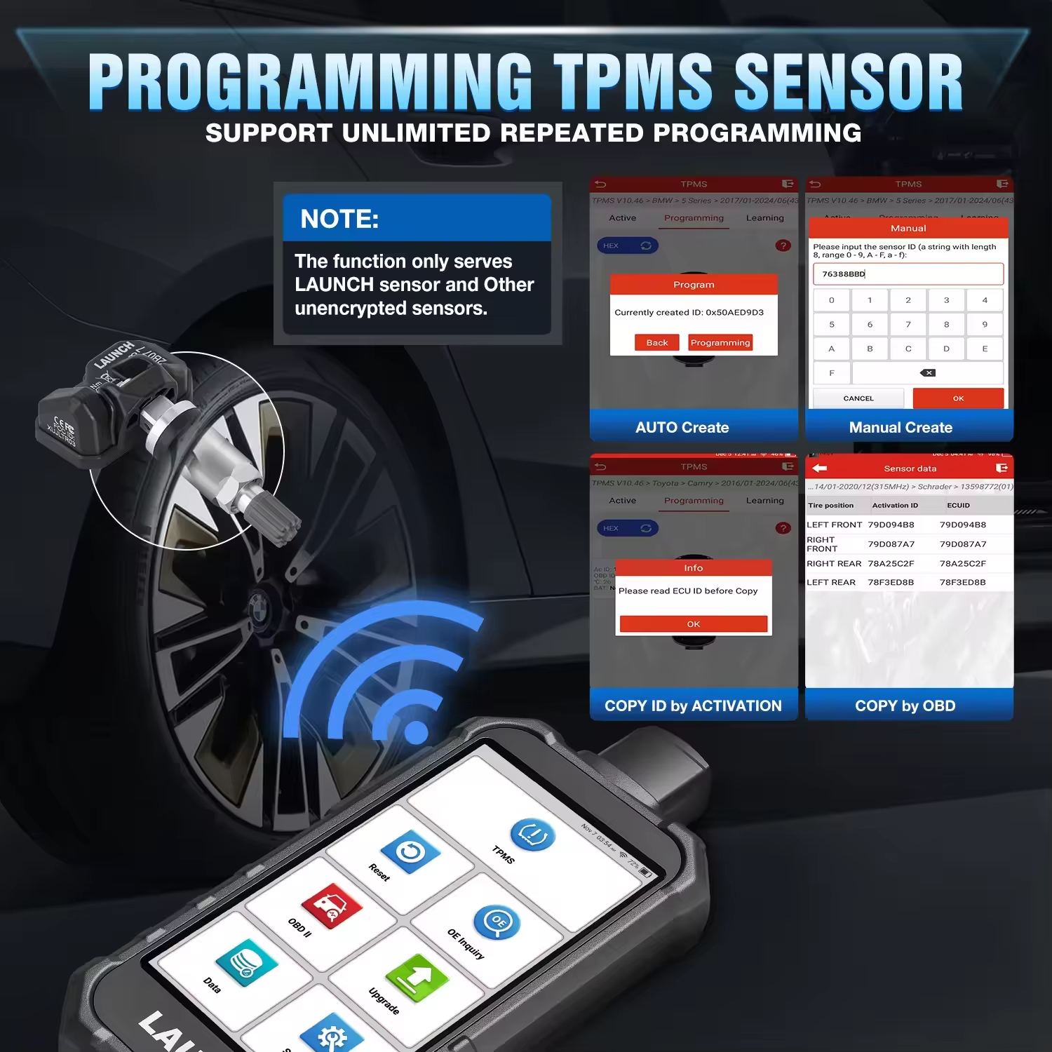 LAUNCH X431 Creader TPMS 5011 V2 Tire Pressure Programming Sensor Scanner Tool TPMS Programming Tool Supports All 315/433MHz