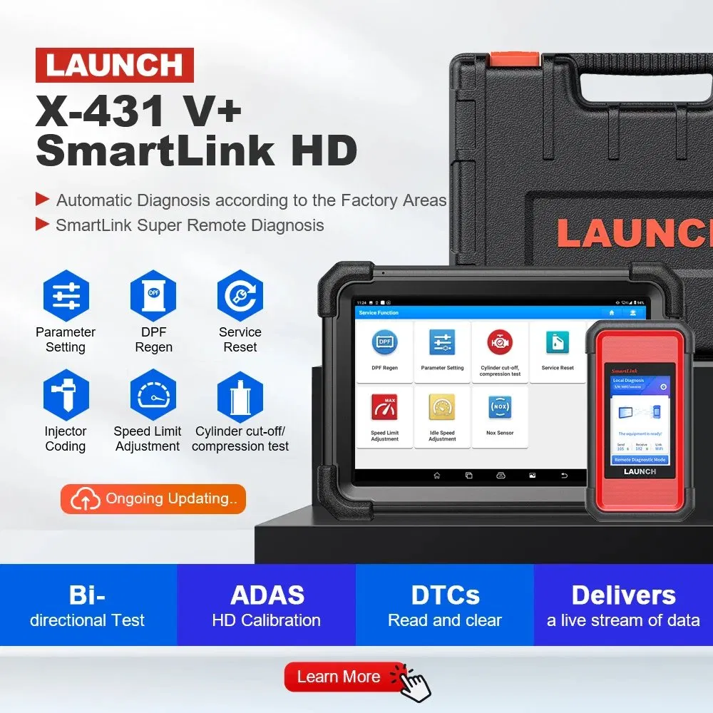 Launch X431 V+ Smartlink HD Commercial Vehicle Diagnostic Tool with All System Diagnostic for 12/24V Heavy Duty Trucks
