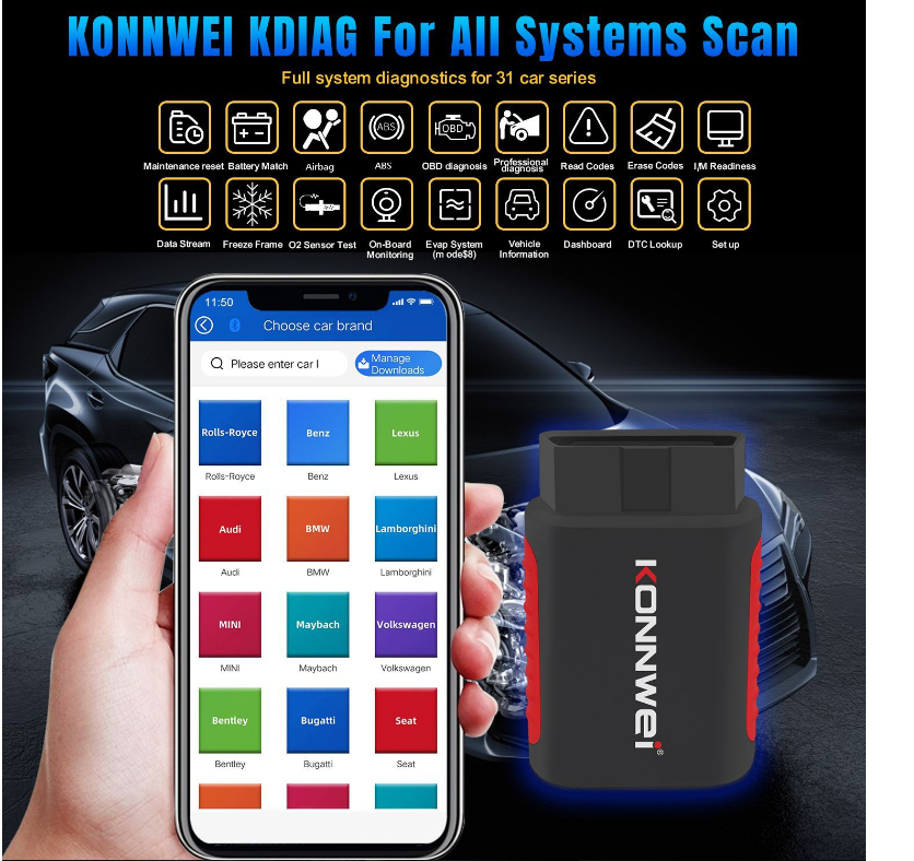 KONNWEI KDIAG Full Function Diagnostic Instrument ABS airbag Brake Pad Multi-function Diagnosis Breaking Scanner