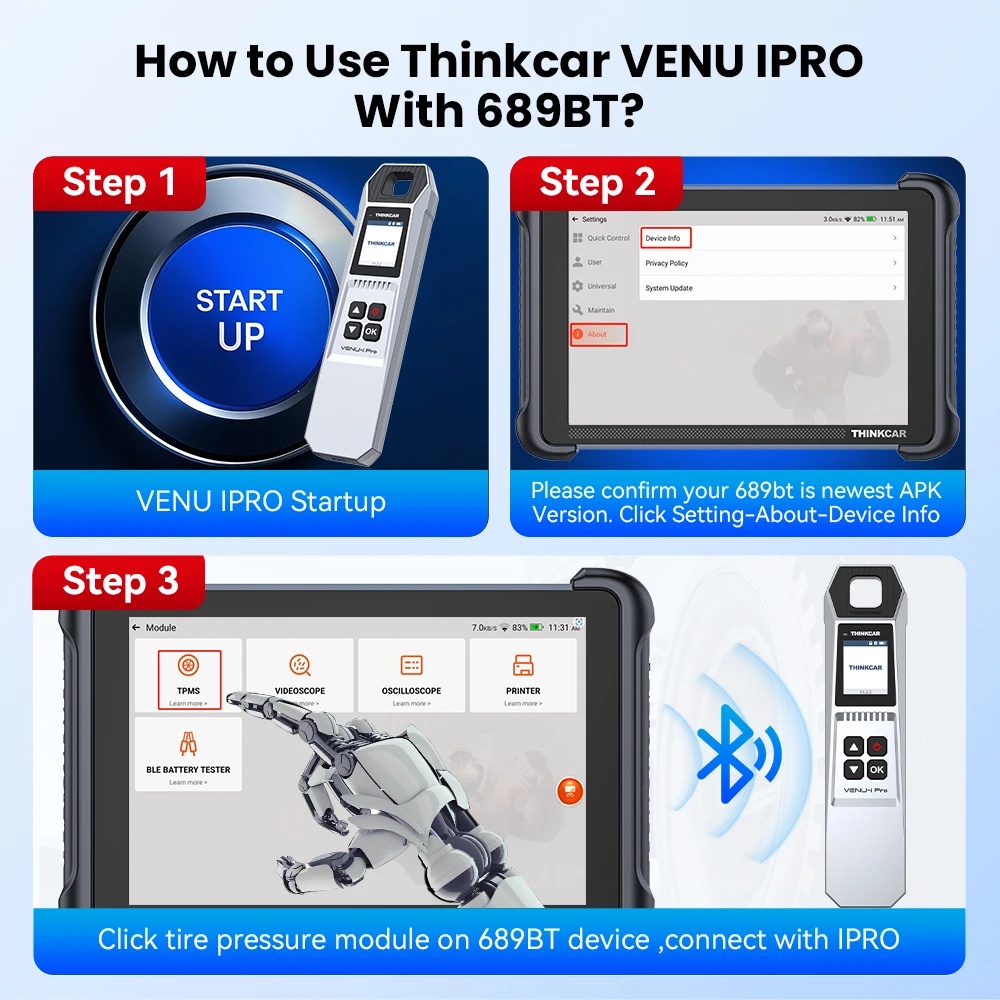 2025 Thinkcar VENU IPRO Tire Pressure Inspection Tools TPMS System Car Code Reader Sensor Programming Tools Work With 689BT VO7S