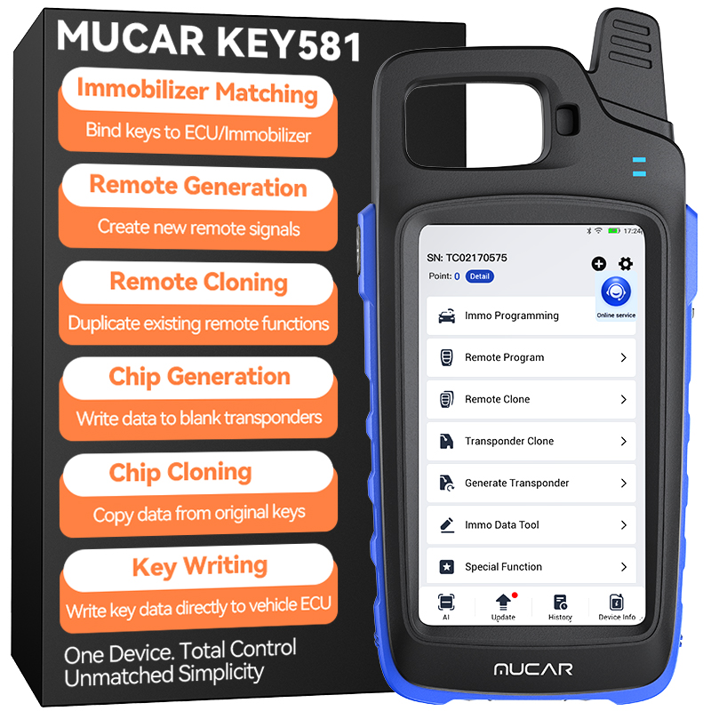MUCAR KEY581 Key Programmer Tool for Automotive Locksmith with 5 Inch Screen CAN FD DOIP Support All Cars