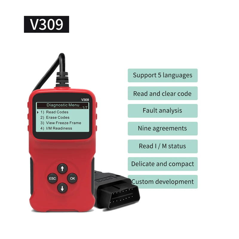 V309 OBD2 Code Reader Car Engine Analyzer Tool 12V ELM327 Fault Detector and Diagnostic Tools