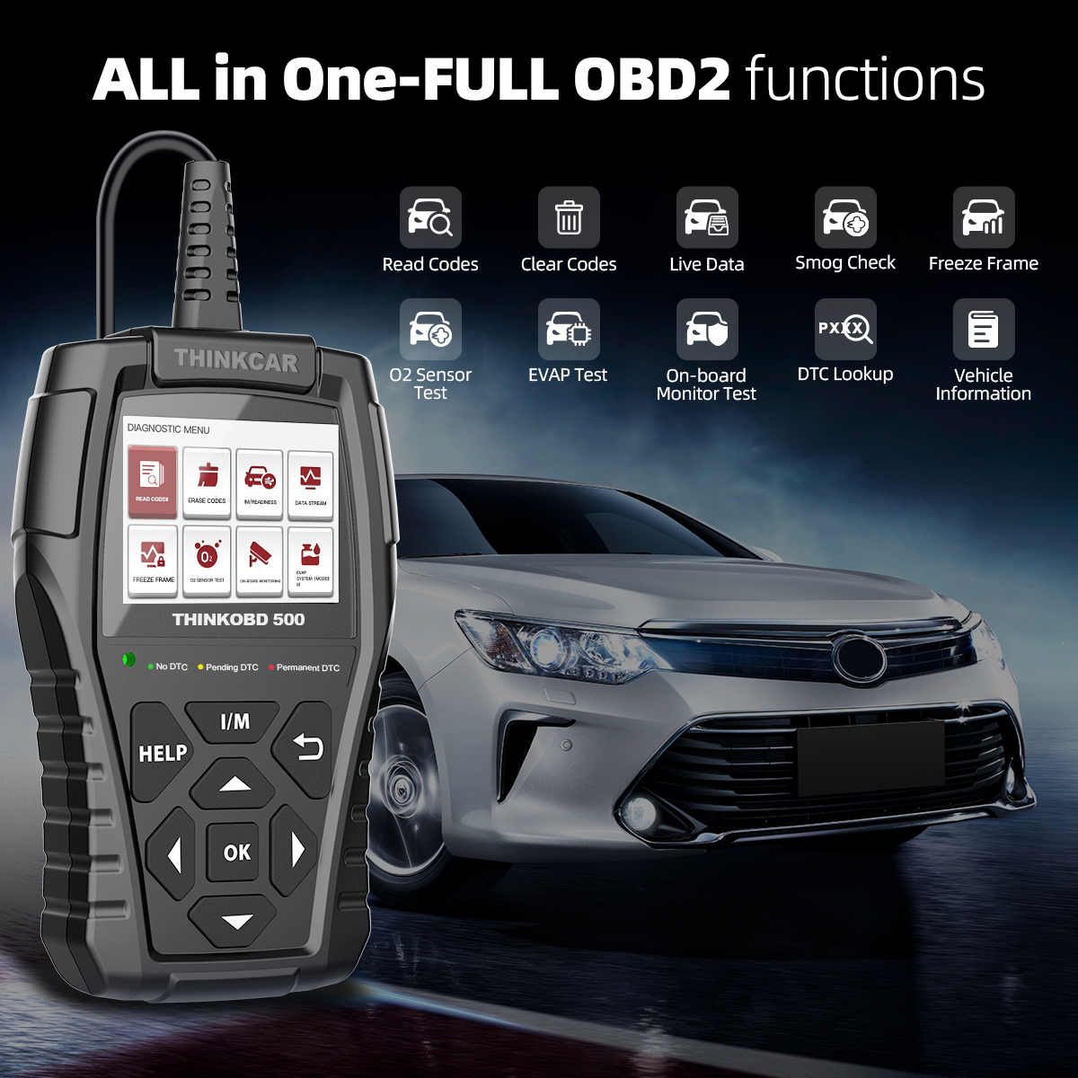 ThinkOBD 500 Car Engine Fault Code Reader EOBD 2.8 Inch Engine Analyzer Screen Diagnostic Scan Tool Universal OBD2 Scanner