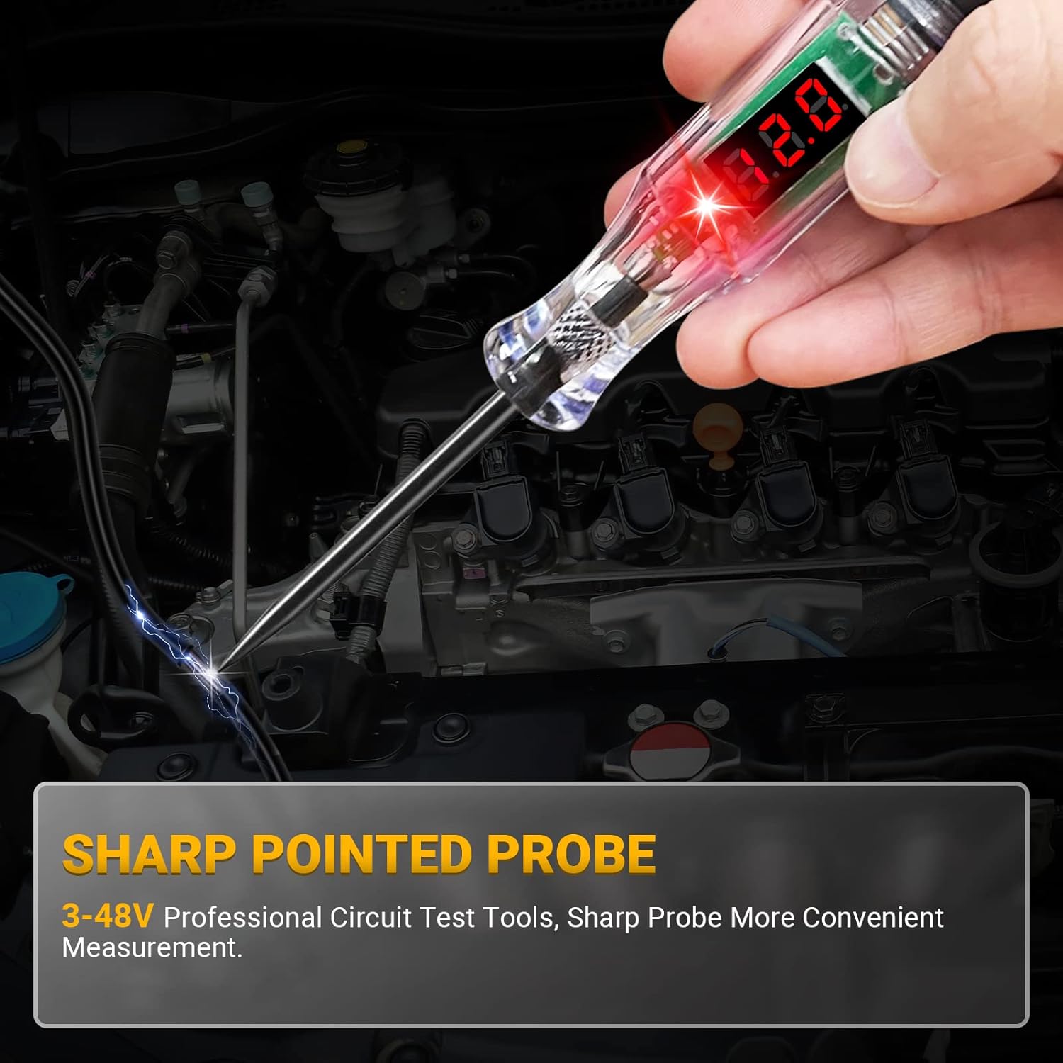 Car Test Light Automotive 3-48V Digital LED Circuit Voltage Tester Auto Led Light Tester Car Circuit Voltage Tester