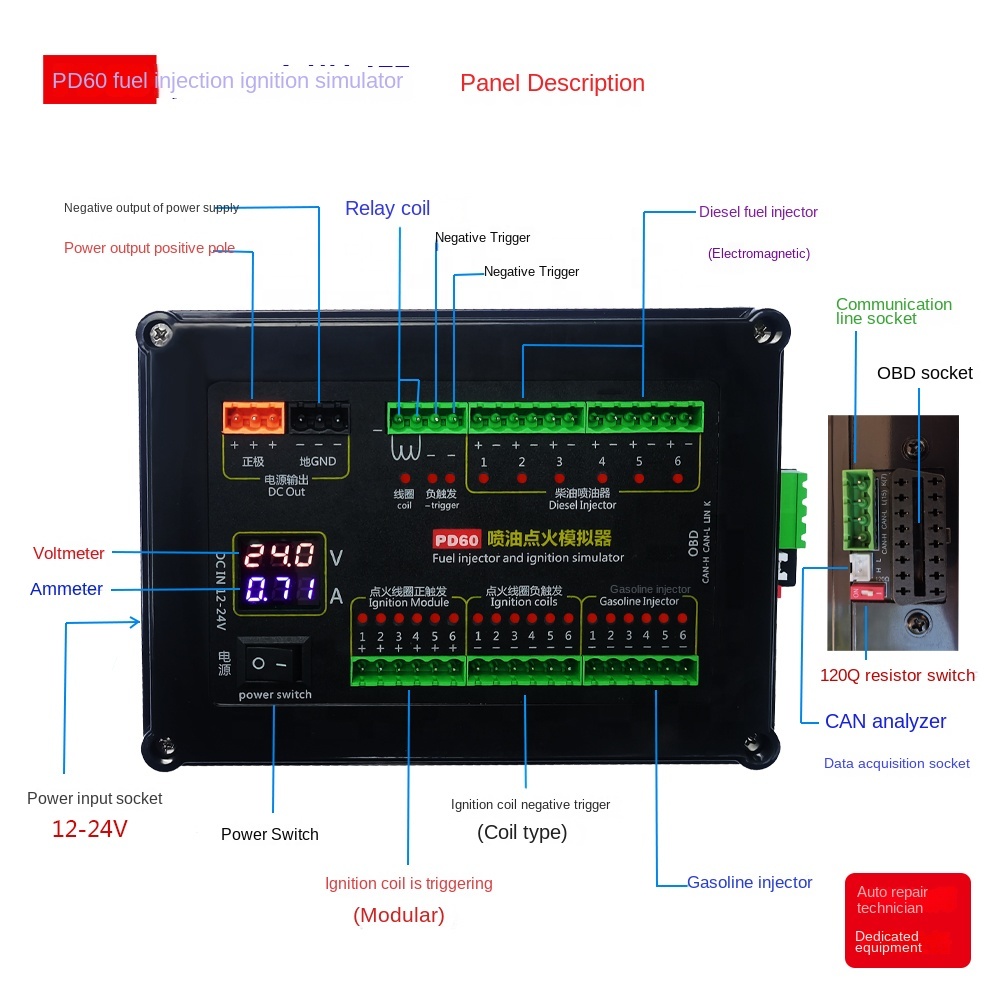 PD60 Fuel Injection Ignition Simulator ECU Maintenance Platform Testing Equipment For Gasoline Diesel Vehicle Engine Analyzer