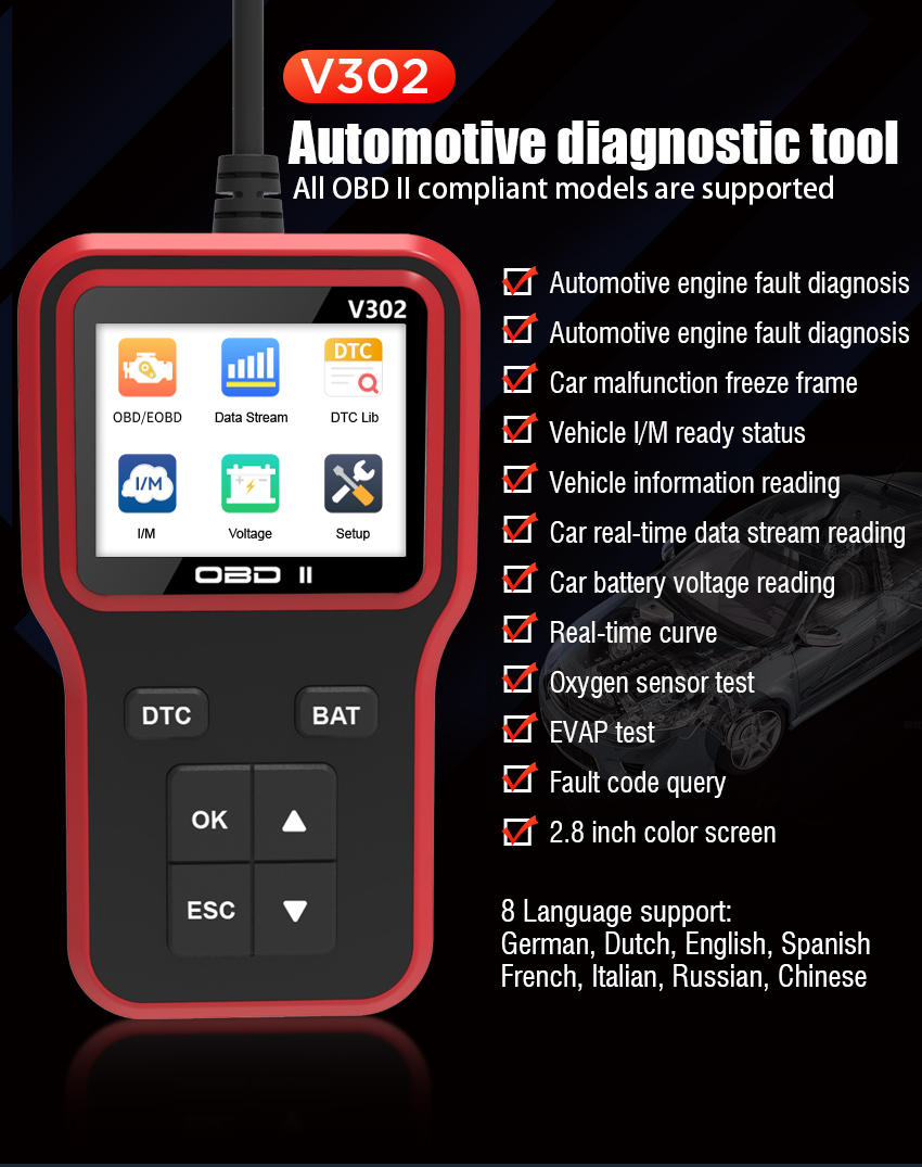 New Arrival V302 Smart Electric Car Diagnostic Scanner Professional OBD II Code Reader Engine Analyzer Scan Tools for All