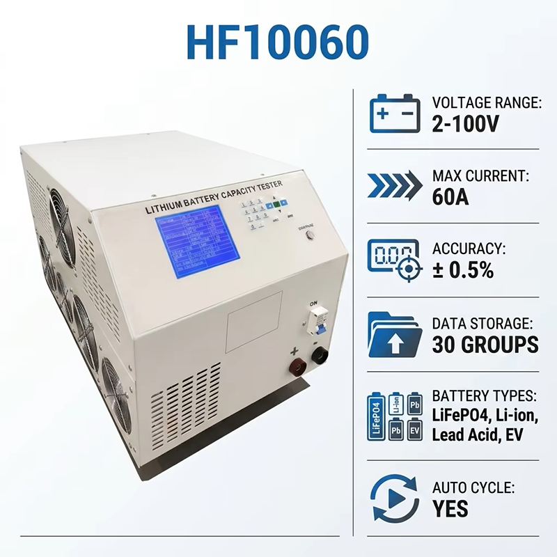 HF10060 Multi-Function Lithium Battery Capacity Tester 100V 60A Charge/Discharge 110V/220V Automatic Cycle Li-Ion Battery Pack