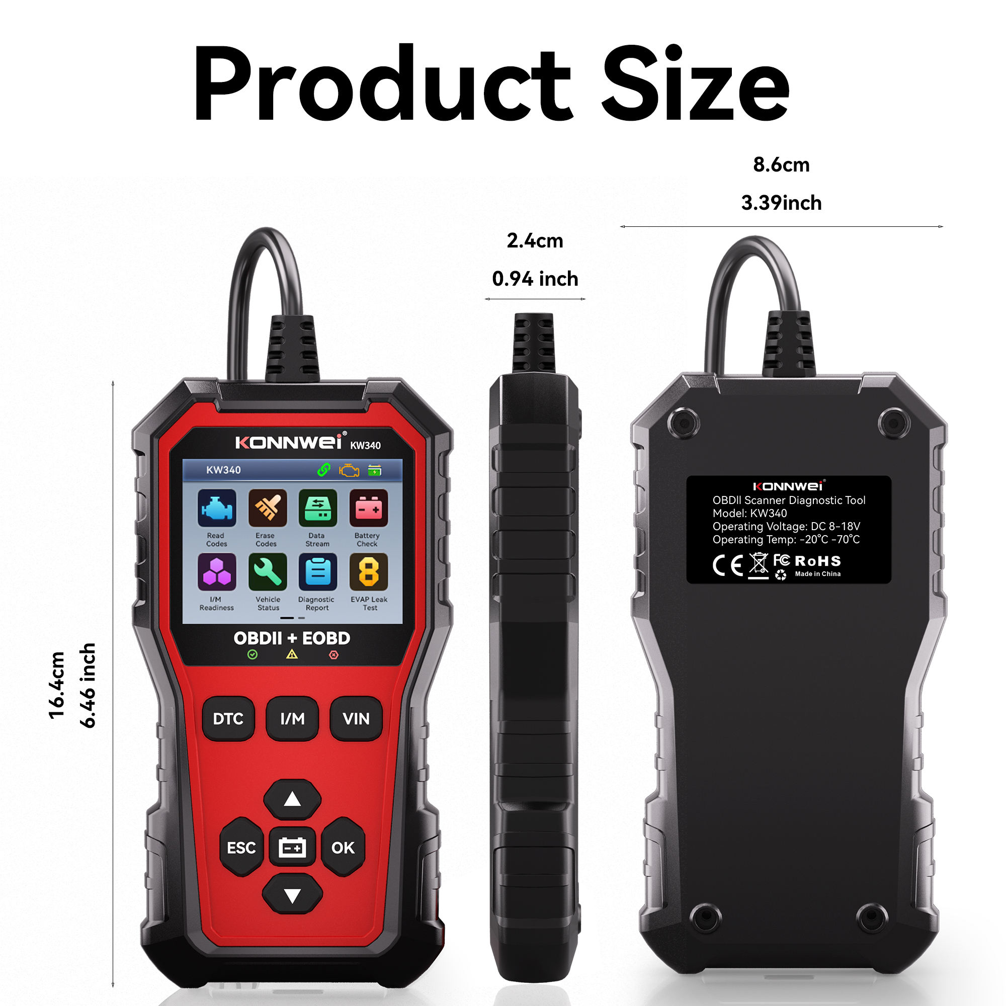 KW340 OBD2 Scanner Car Diagnostic Tools Engine Analyzer Car Scan Tools Code Reader Engine Automotive