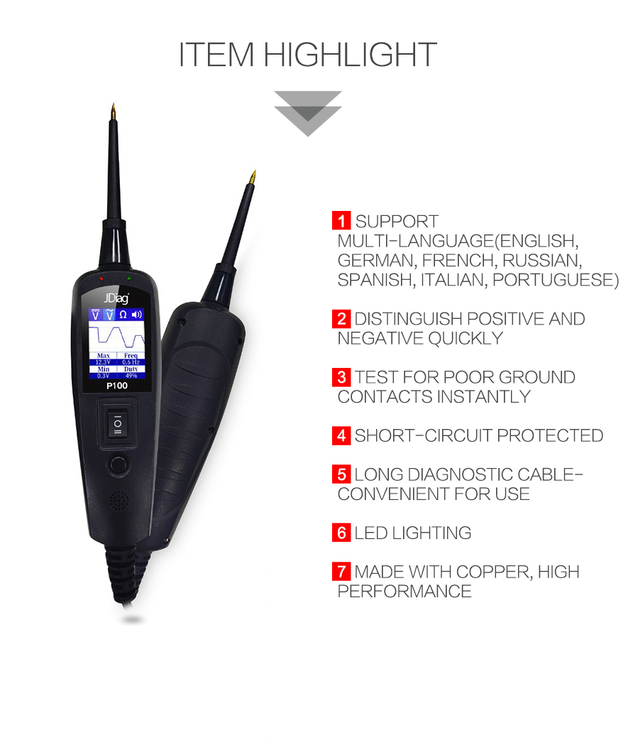 Topdiag P100 10m Extension Cable Electrical System Diagnostic Tool Automotive Circuit Tester for Truck Motorcycle Tests Tool
