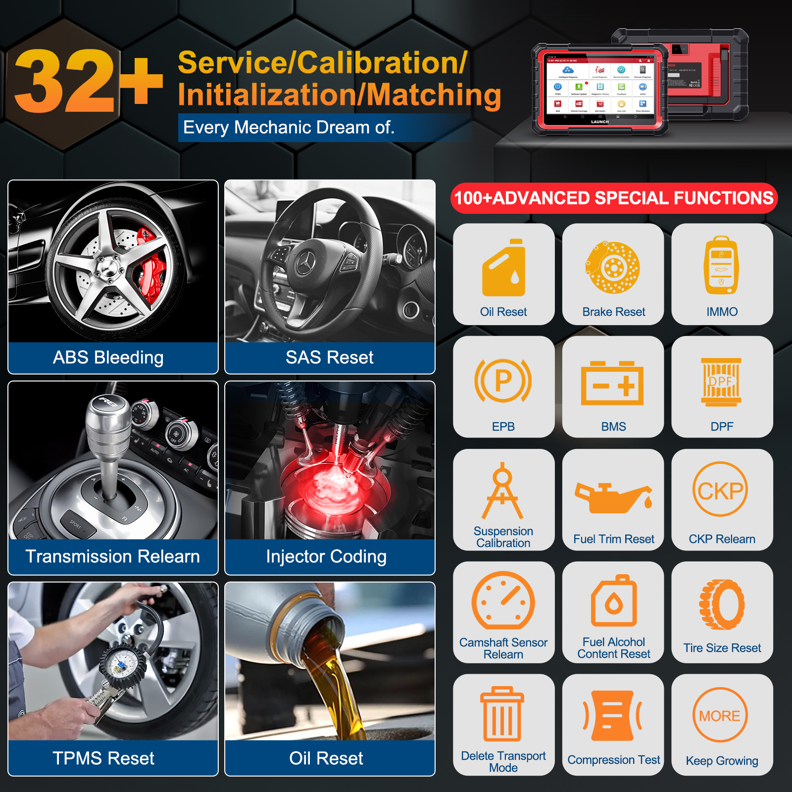 Launch X431 PRO Elite All System 12V Car Diagnostic Tool FCA Autoauth Auto ECU Coding Scanner With 32 Resets Service