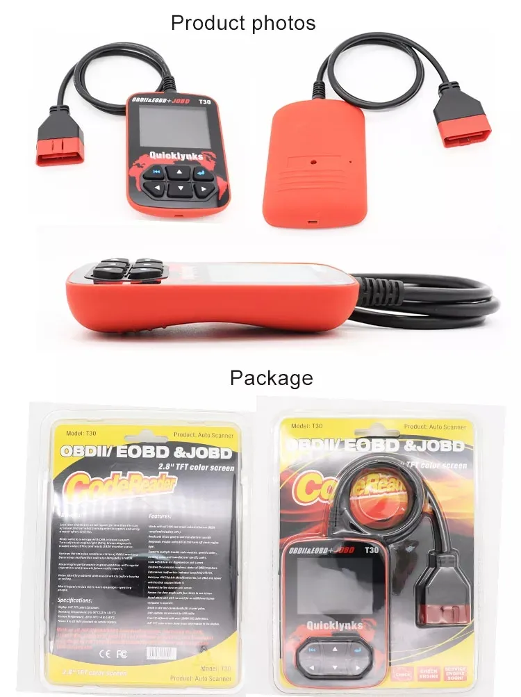 Automotive OBD Diagnostic Code Reader OBD2 Jobd2 Auto Scan Tool T30