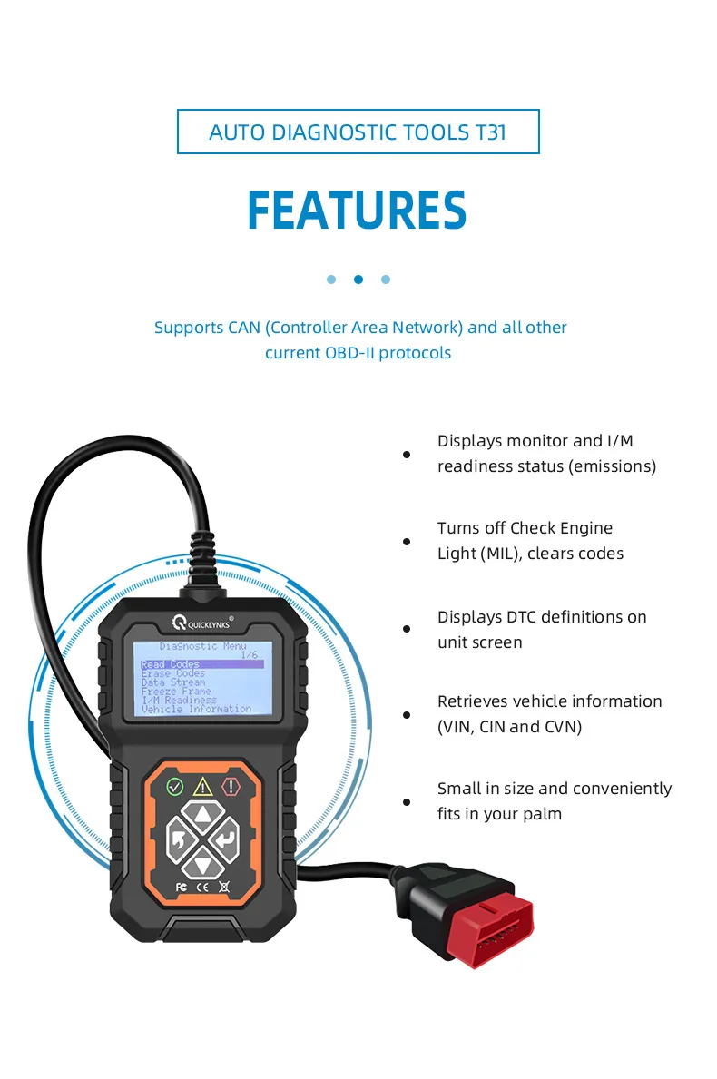 T31 OBD2 OBD Car Code Reader Diagnostic Tool